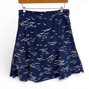 Banana Republic Navy Blue Bird Print A-Line Skirt Gold Zip Nautical Womens 10